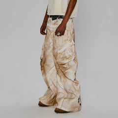 FLYERRER Rusted Double-Waist Multi-Pocket Curved-Leg Cargo