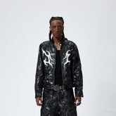 DND4DES Faux Leather Fire Motorcycle Jacket