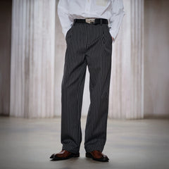 FACEONLAB Classic Striped Wool Pleated Tailored Trousers