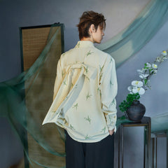 JIECHI Botanic Embroidery Bow Back Shirt