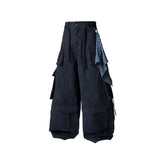RELABEL Multi-Pocket Detachable Scarf Distressed Cargo Dark Blue