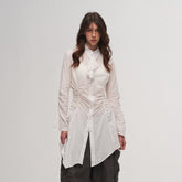 ILNya Nieternite Nifutur Ruched Waist Ruffle-Neck Long Shirt
