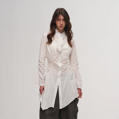 ILNya Nieternite Nifutur Ruched Waist Ruffle-Neck Long Shirt