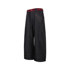 ESAIAS Vermilion Stitch Red Turquoise Curved Denim Pants