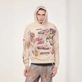 EGOFETCH Distressed Racing Anime Graphic Hoodie