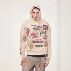 EGOFETCH Distressed Racing Anime Graphic Hoodie