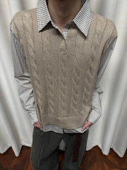 KREATE Cable Knit Vest-Layered Shirt