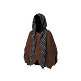RELABEL Detachable Plaid Hood Jacket Brown