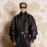 FLYERRER Mutation Layered Armor Spliced Faux Leather Jacket