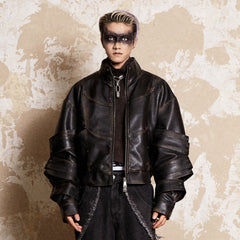 FLYERRER Mutation Layered Armor Spliced Faux Leather Jacket