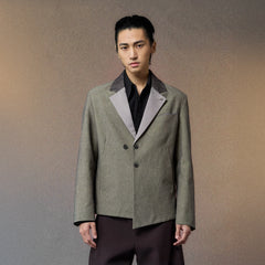 ALVNG AR ANTS Spliced Dual-Collar Linen-Blend Blazer