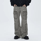 CATSSTAC Washed Multi-Pocket Utility Straight-Leg Jeans