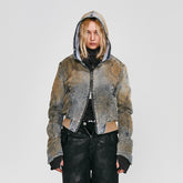 FLYERRER Distressed Spliced Studded Hooded Short Denim Jacket