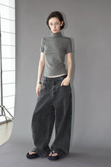 LABELROOM Washed Front Spliced Wide-Leg Jeans