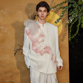 JIECHI Asymmetrical Ruffled Tulle Embellished Blazer