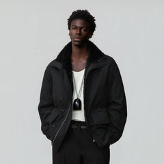 OPICLOTH Pinstriped Faux Fur-Lined Drawstring Jacket
