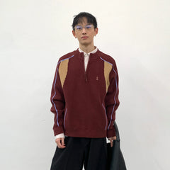 ROARINGWILD A ARCH Contrast Panel Raglan Half-Zip Sweater
