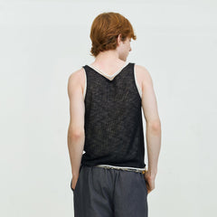 LEONSENSE Contrast Layered V-Neck Knit Tank Top