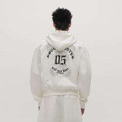 SAVAGEGROWTHWORLD Gothic Lettering Embroidered Zip-Up Hoodie