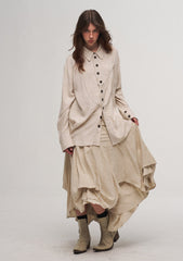 ILNya Nieternite Nifutur Shield Panel Pleated Cotton-Linen Shirt