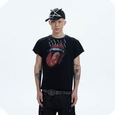 DND4DES Punk Fanged Lips Distressed Tee