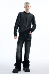 TIWILLTANG Whiskering Washed Panel Straight-Leg Jeans