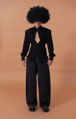 CLP Padded-Shoulder Tie-Waist Shirt