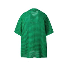 ME DA IGUAL Essential Striped Mesh Button-Up Half Shirt