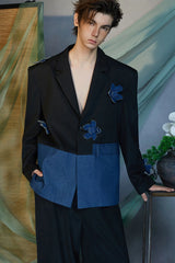 JIECHI Embellished Contrast Flower Blazer