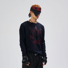 FLYERRER Cross-Panel Contrast Frayed Embroidered Long-Sleeve Tee