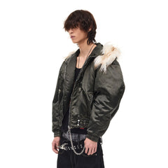 WHISTLEHUNTER Detachable Faux-Fur Hooded Bomber Jacket