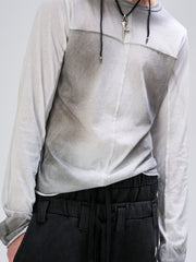 FLYERRER Washed Gradient Cross-Panel Raw-Edge Long-Sleeve Tee