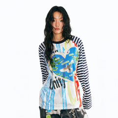 1997 POSTOFFICE Peace Dove Striped Raglan Long-Sleeve Tee