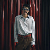 TRECLUB Glossy Embroidered-Placket Drapey Shirt