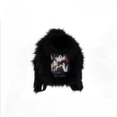 NOTHINGNESS WORLD Shaggy Faux Fur Graphic-Patch Backpack