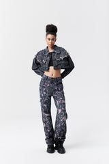 VANN VALRENCE Distressed Frayed Cropped Denim Jacket