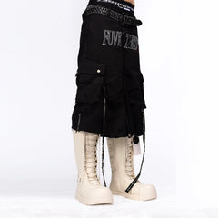 FVVO Distressed Rivet Strap Cargo Shorts Black