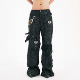 EMBRYO Deconstructed Faux Leather Bone Wrinkled Wide-Leg Pants