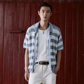 IN EXISTENCE Striped Openwork Jacquard Knitted Polo Cardigan