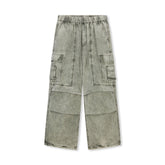 BONELESS Washed Pleated-Knee Drawstring Cargo Pants