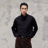 ALVNG AR ANTS Asymmetric Scarf-Neck High-Collar Pullover