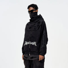 ULIPERY Distressed Glow Face-Cover Hooded Jacket