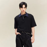 ALVNG AR ANTS Contrast Collar Waffle Knit Polo Shirt