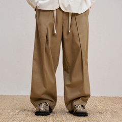 UNLIMITED MOTE Pleated Herringbone Wide-Leg Trousers