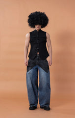 CLP Distressed Contrast-Panel Oversized Jeans