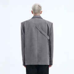 TIWILLTANG Asymmetrical Strap Pearl-Chain Corduroy Blazer