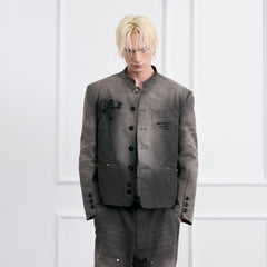 FACEONLAB Distressed Washed Embroidery Jacket