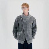 TIWILLTANG Crossed Cable-Knit Shawl-Collar Cardigan