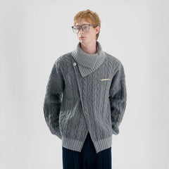 TIWILLTANG Crossed Cable-Knit Shawl-Collar Cardigan