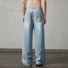 ORGANIC EMOTION Flying Bird Embroidered Washed Wide-Leg Jeans